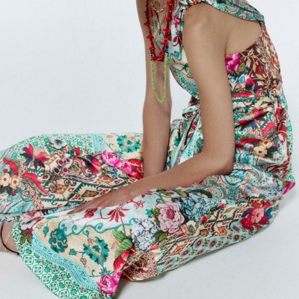 Zara Knotted Strap Patchwork Jumpsuit Size Medium - image 2